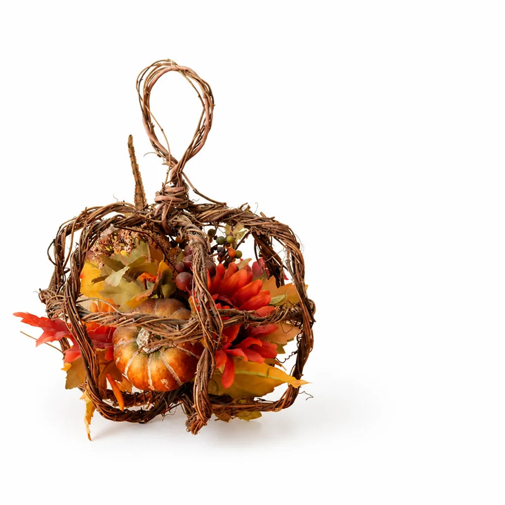 Autumn Floral and Pumpkin Wreath (Hanging Loop)