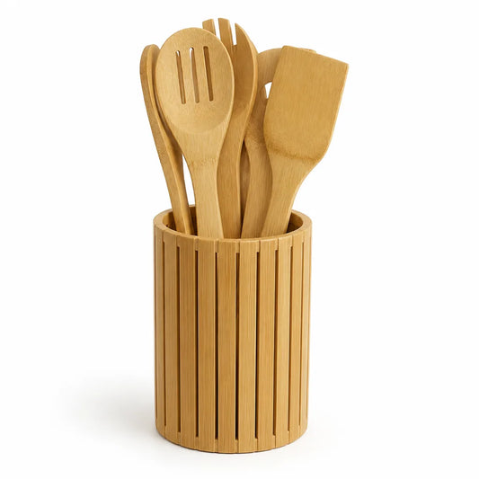 Bamboo Open-Top Countertop Kitchen Utensil Holder Set