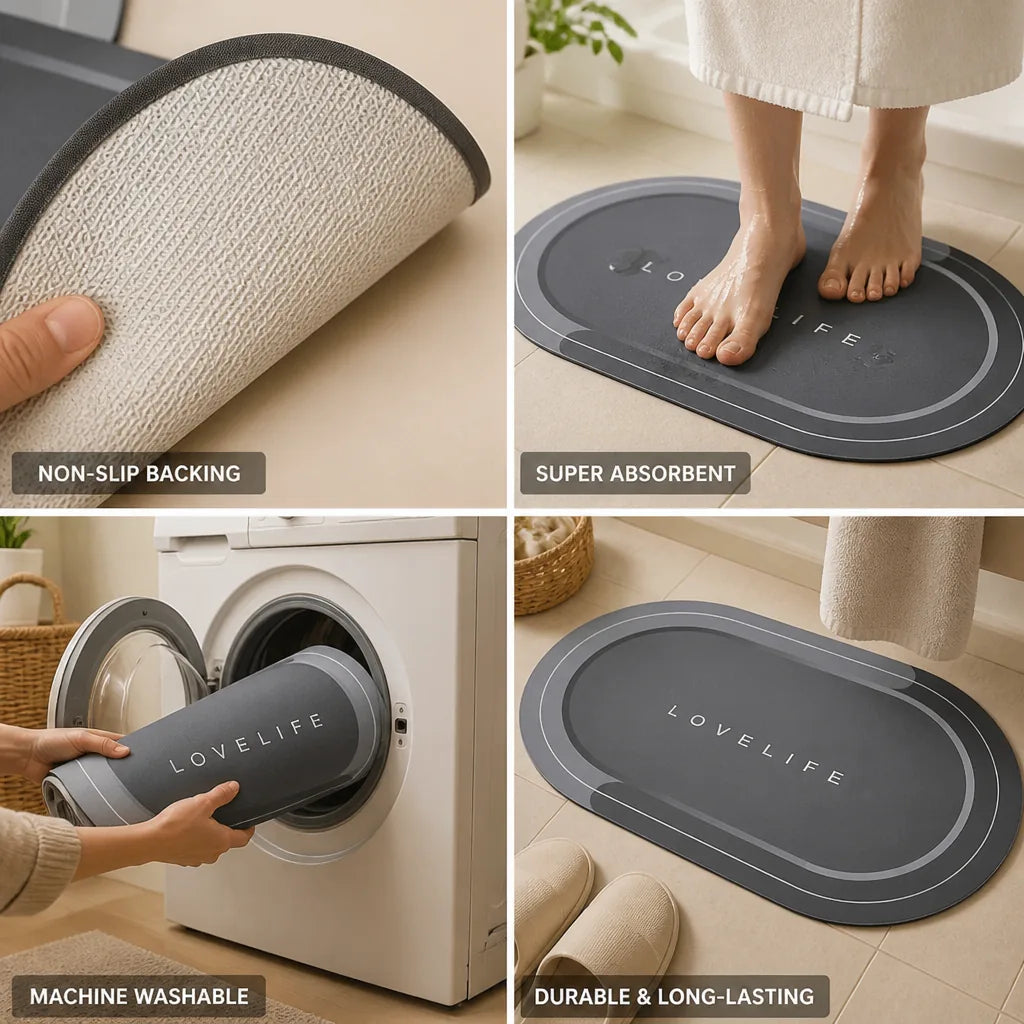 Bath Mat Plush Microfiber Non-Slip Rubber Backing