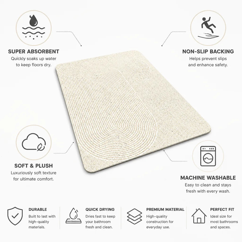 Bath Mat Super Absorbent Plush Non-Slip Backing