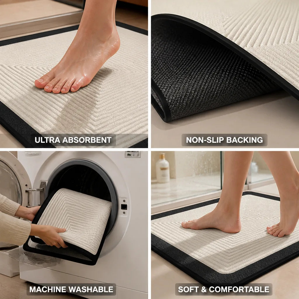 Bathroom Mat Ultra-Absorbent Non-Slip Backing Machine Washable