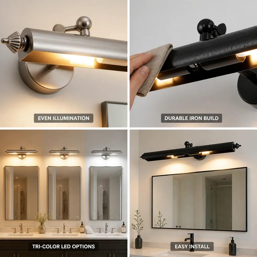 Bathroom Mirror Light Wrought Iron Tri-Color LED