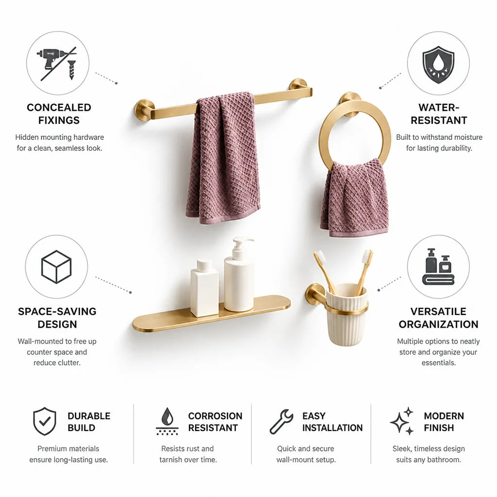 Bathroom Organizer Concealed Fixings & Water-Resistant