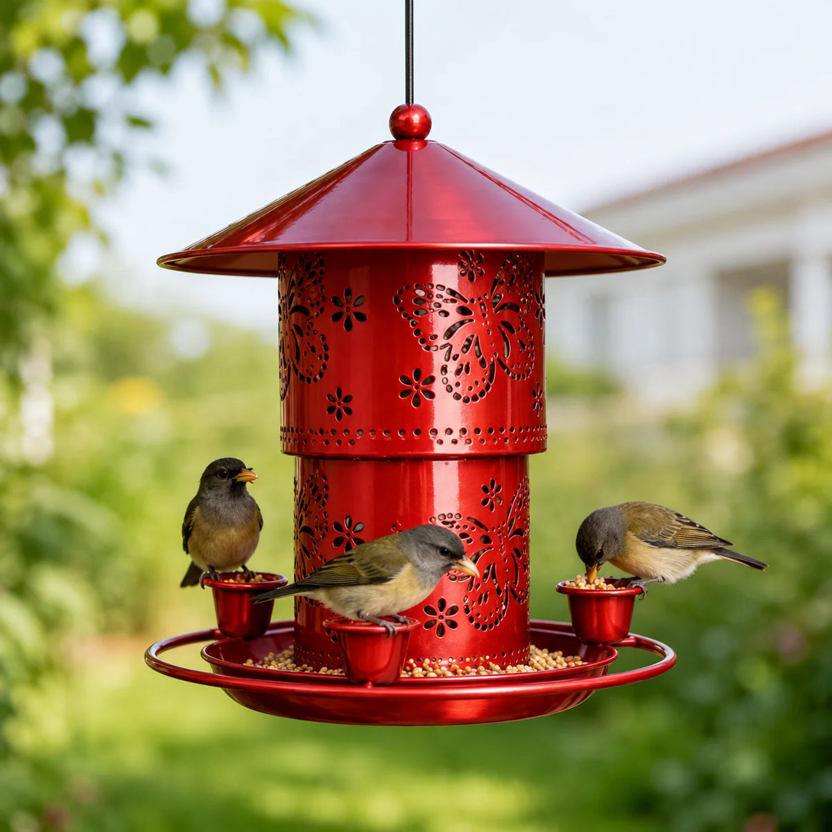 Bird Feeder Retractable Metal 32 Oz Capacity Three Water Cups