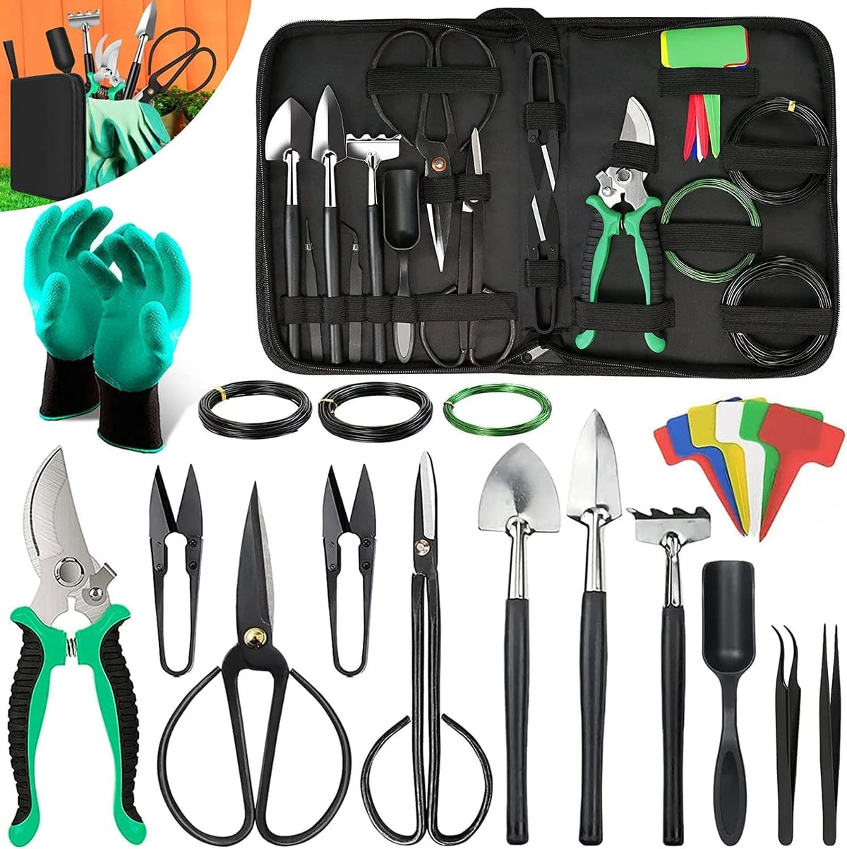 Bonsai Care Tool Set High-Carbon Steel 24-Piece With Storage Bag