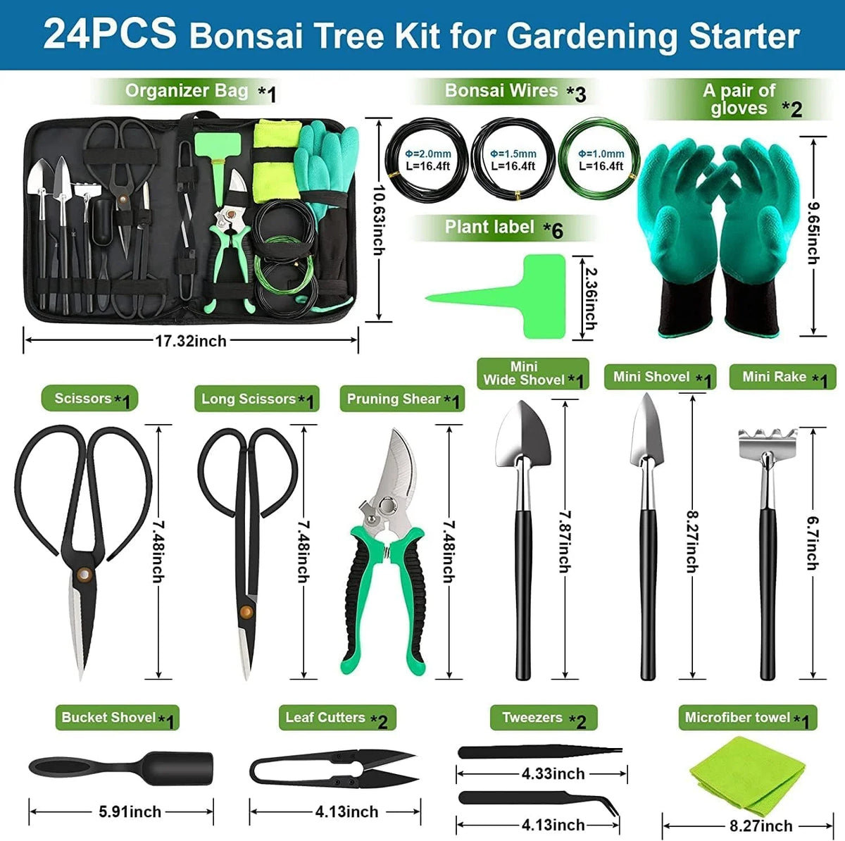 Bonsai Care Tool Set High-Carbon Steel 24-Piece With Storage Bag