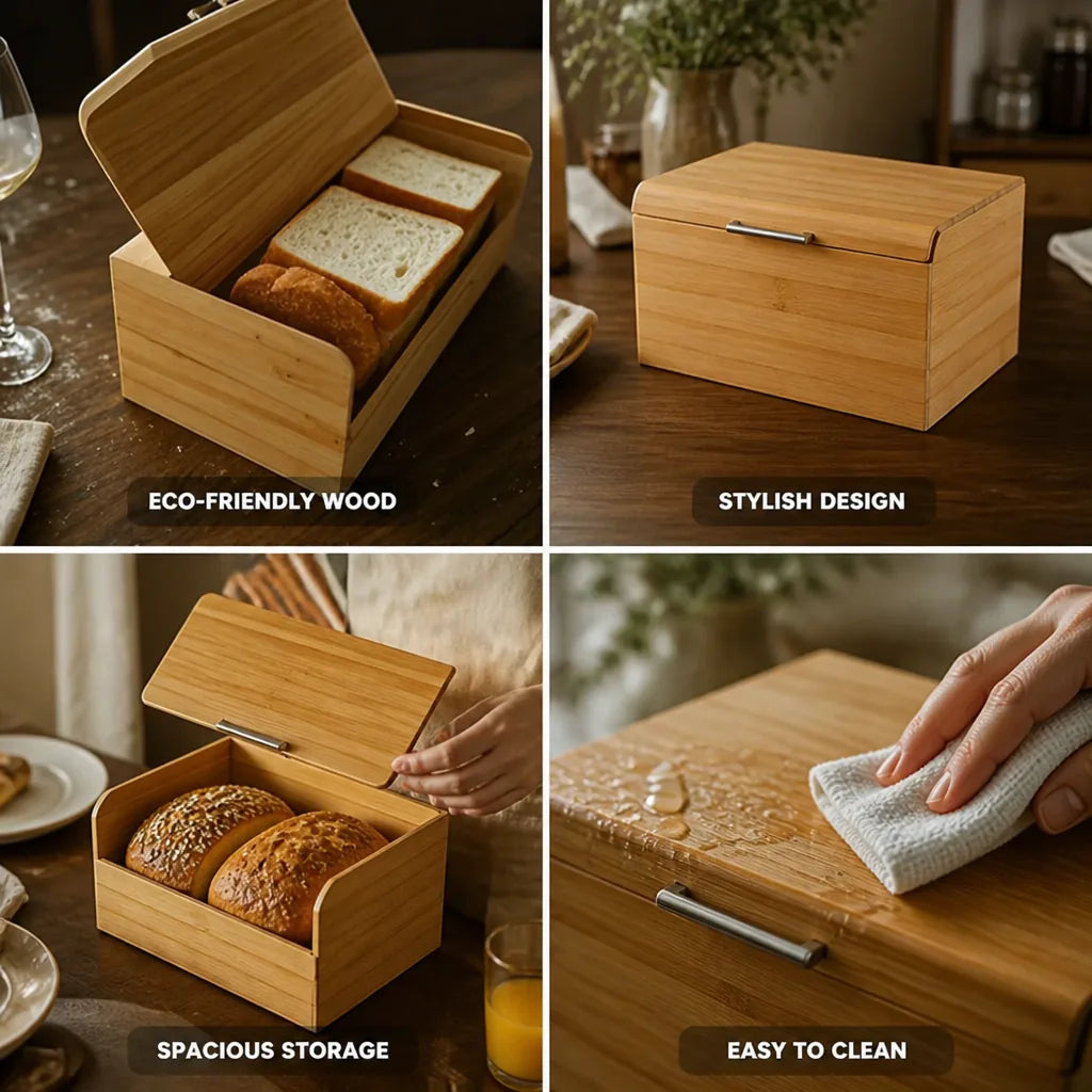 Bread Storage Box Wooden Flip-Top Lid