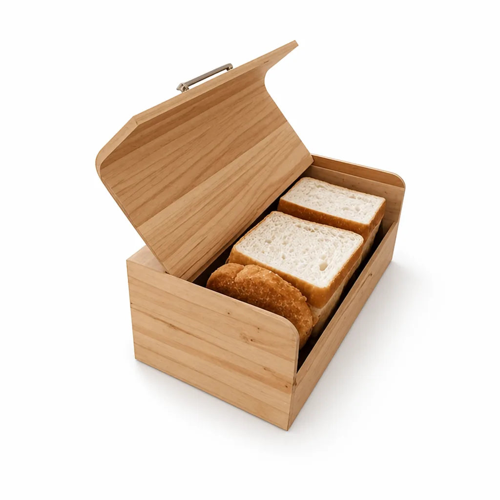 Bread Storage Box Wooden Flip-Top Lid