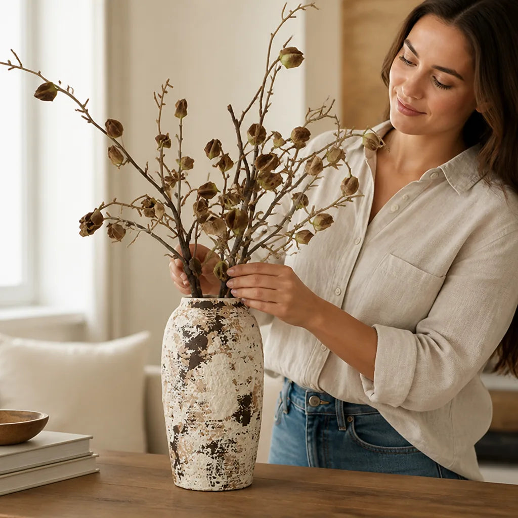 Ceramic Vase Textured Rustic 12.2 Inch