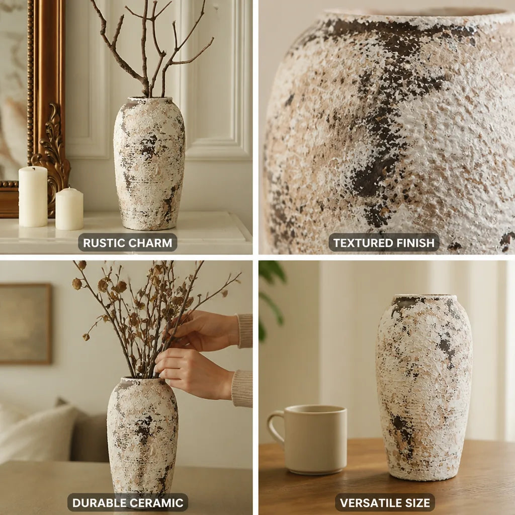 Ceramic Vase Textured Rustic 12.2 Inch