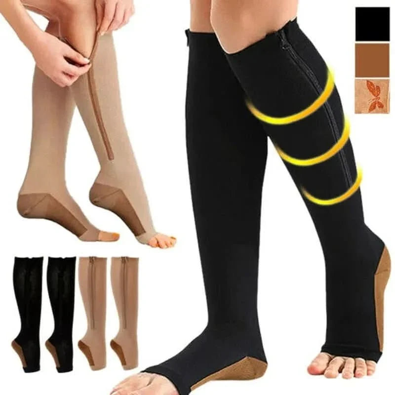 Compression Socks Graduated 20–30 mmHg Zip-Up Open-Toe