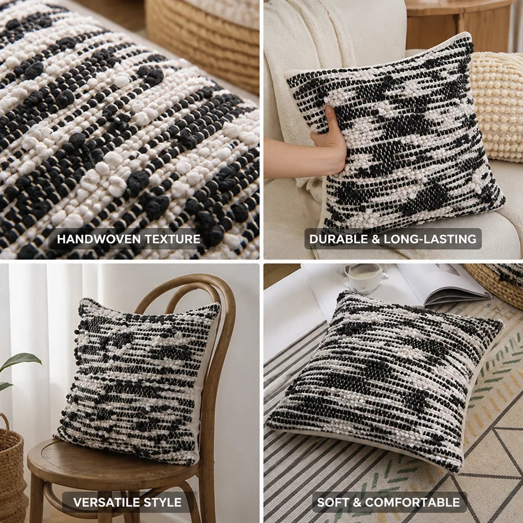 Decorative Pillow Cover Handwoven Bouclé 18x18 No Insert