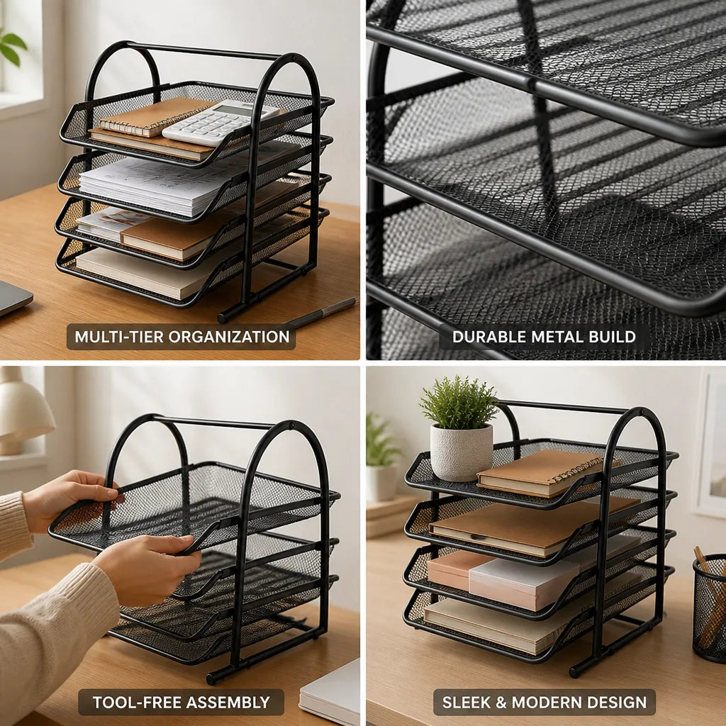 Desk Organizer Multi-Tier Metal Space-Saving