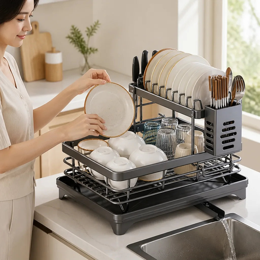 Dish Drying Rack Stainless Steel Rust-Resistant Drain Tray