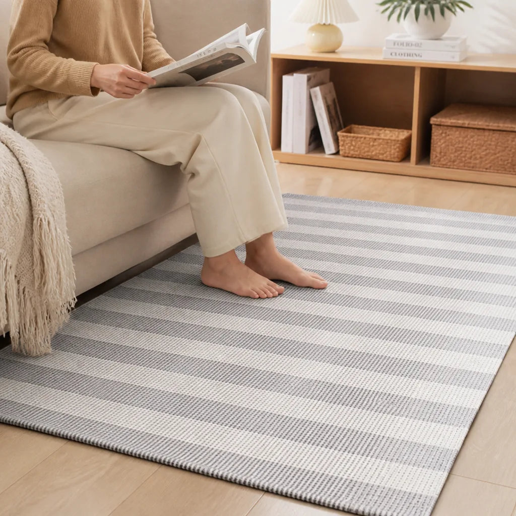 Flat-Woven Low Pile Striped Cotton Yarn Area Rug