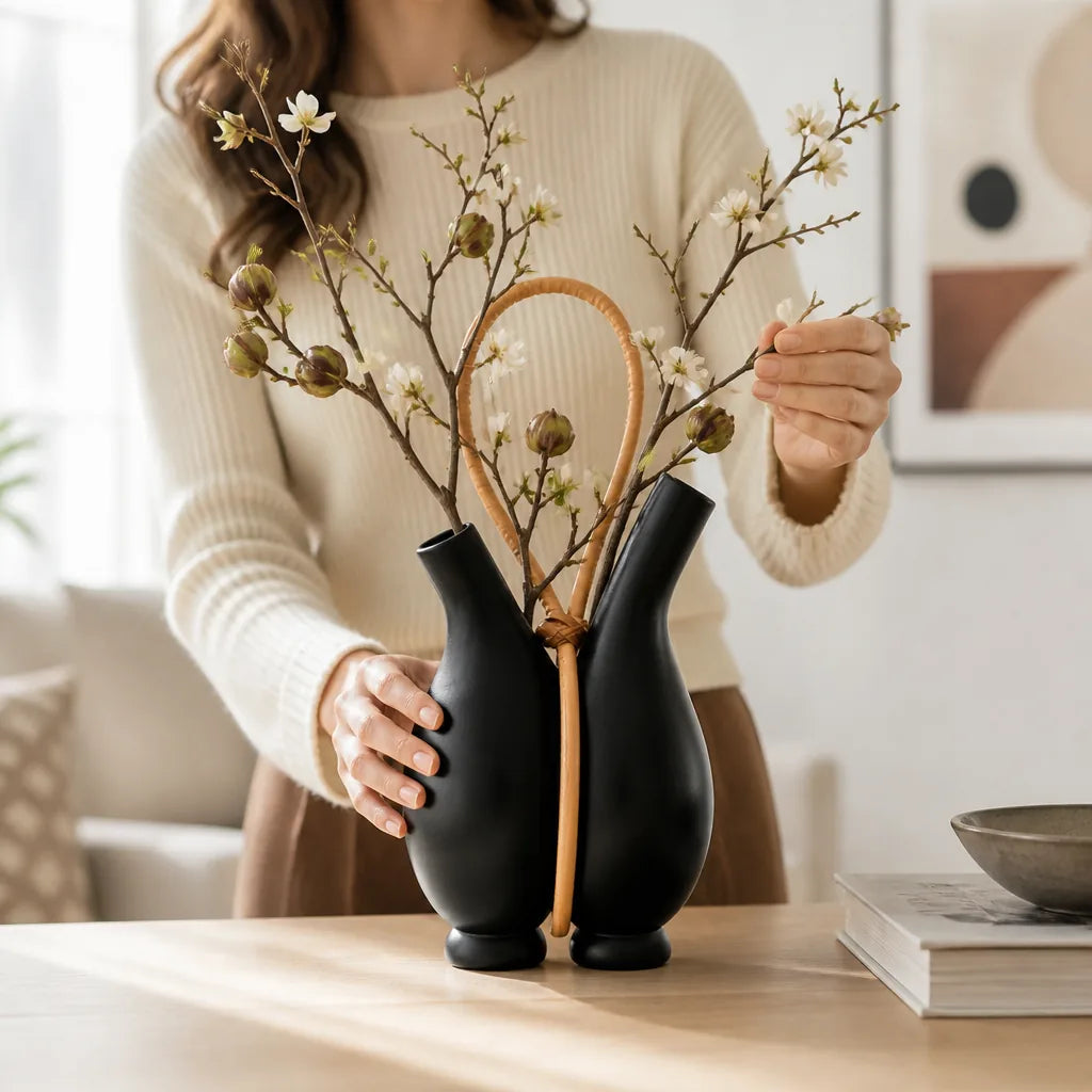 Flower Vase Modern Sculptural With Handle