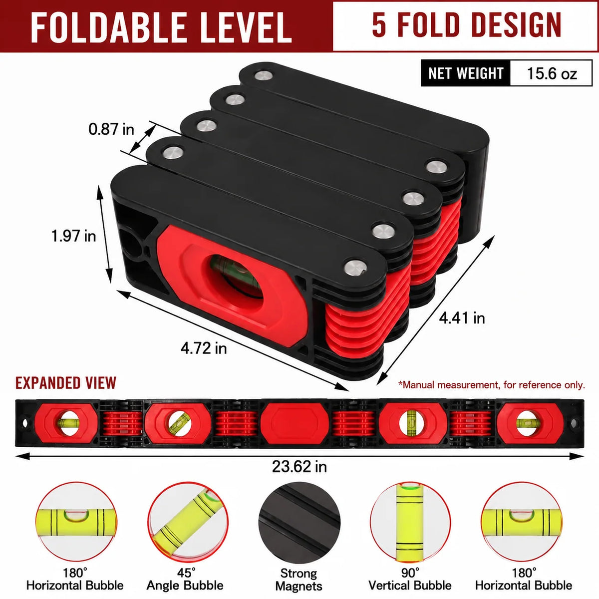 Folding Level Tool Magnetic Multi-Angle Five-Section