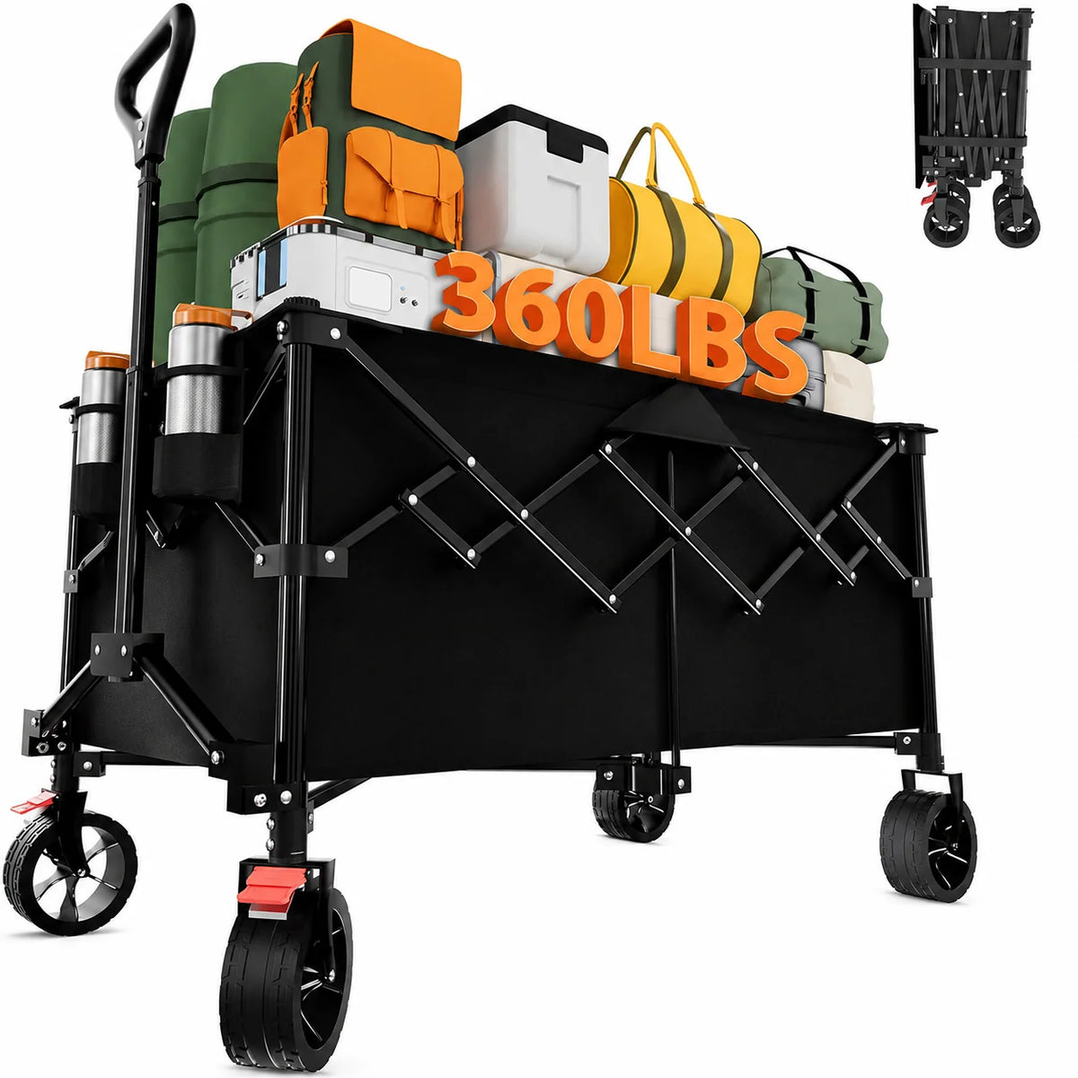 Folding Wagon Cart All-Terrain Wheels with Brakes 58.1-Gallon Capacity