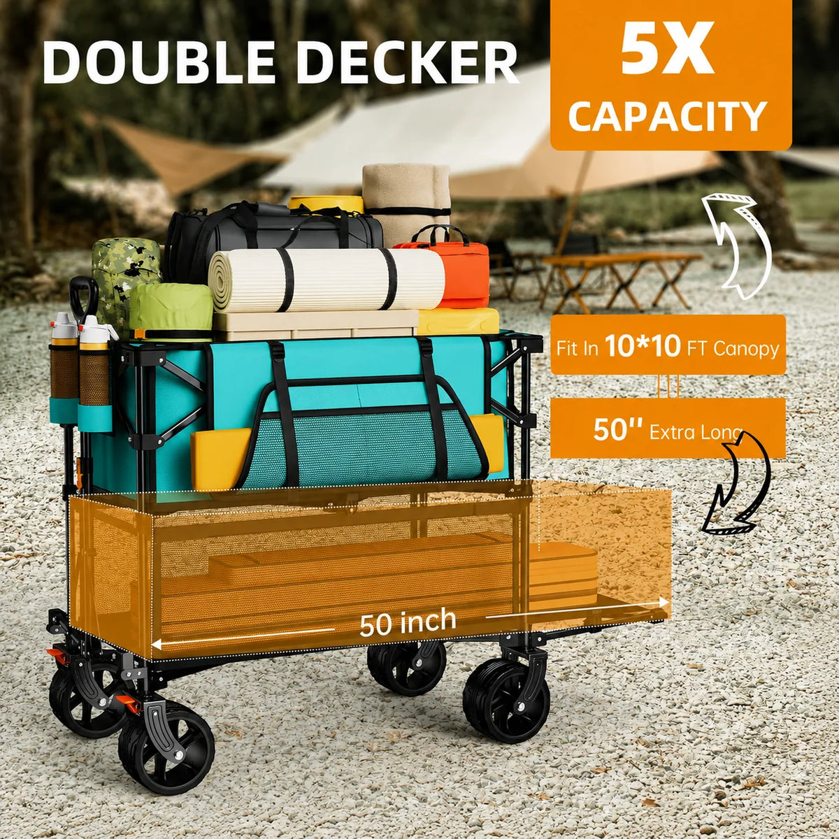 Folding Wagon Cart Double-Decker 485 lb Capacity