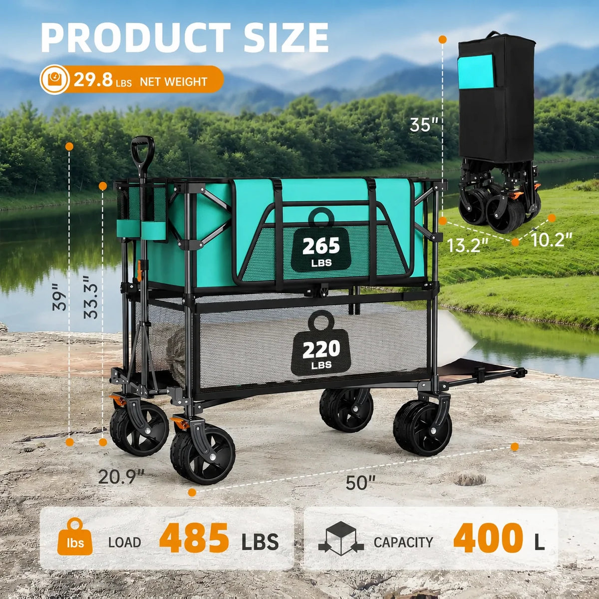 Folding Wagon Cart Double-Decker 485 lb Capacity
