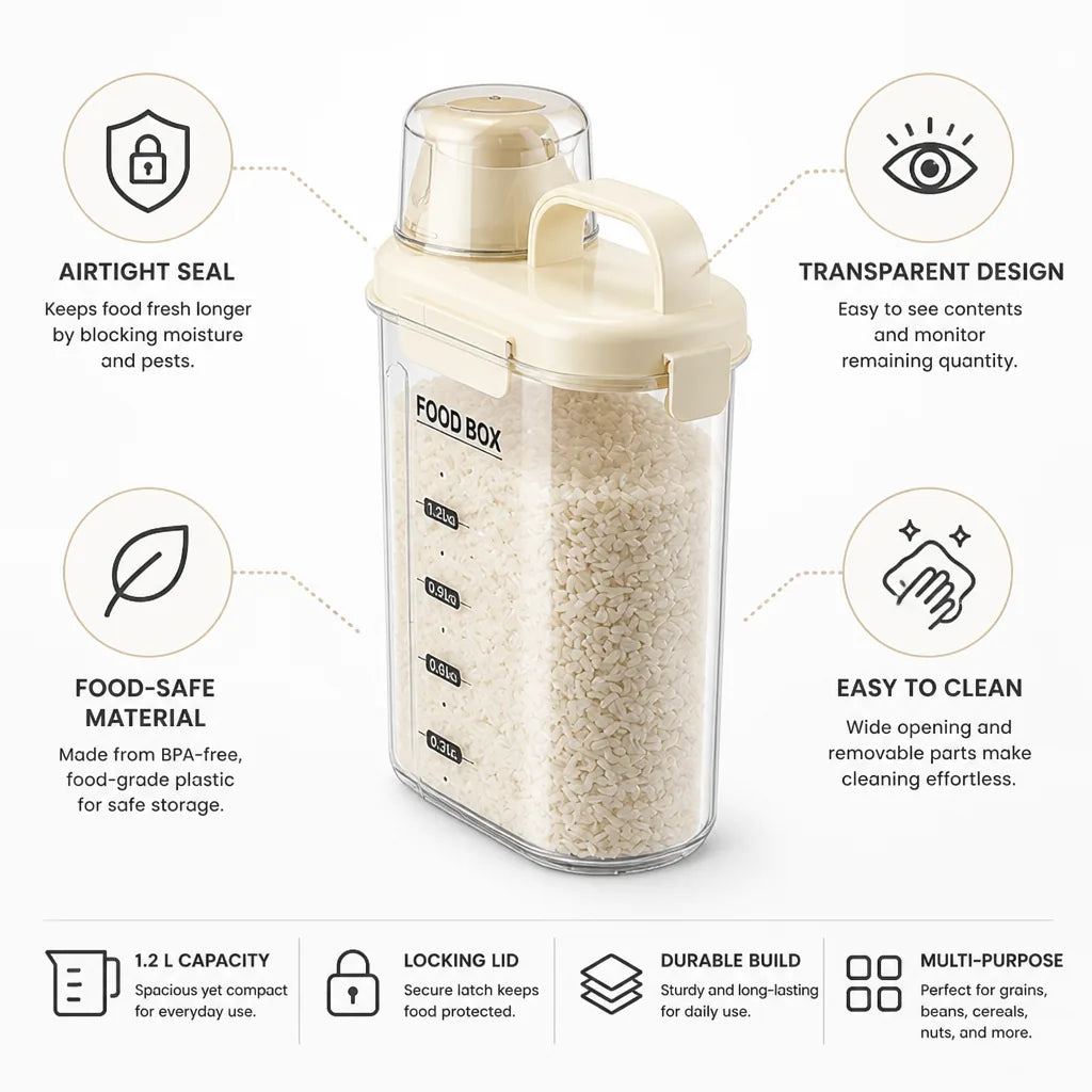 Food Storage Container Airtight Transparent 1.2 Liter