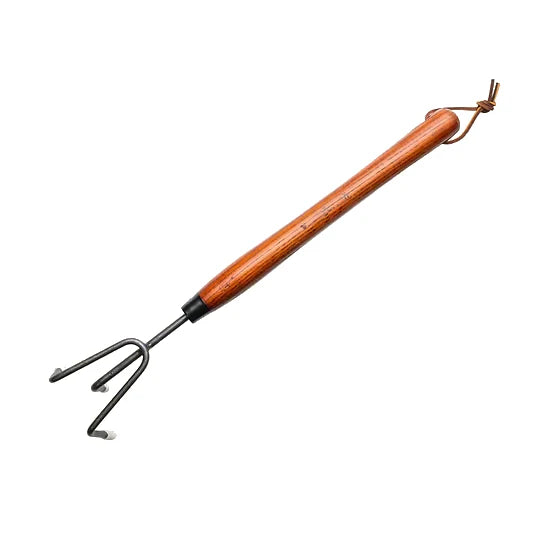 Garden Cultivator Long Handle Steel Prongs Wood Grip