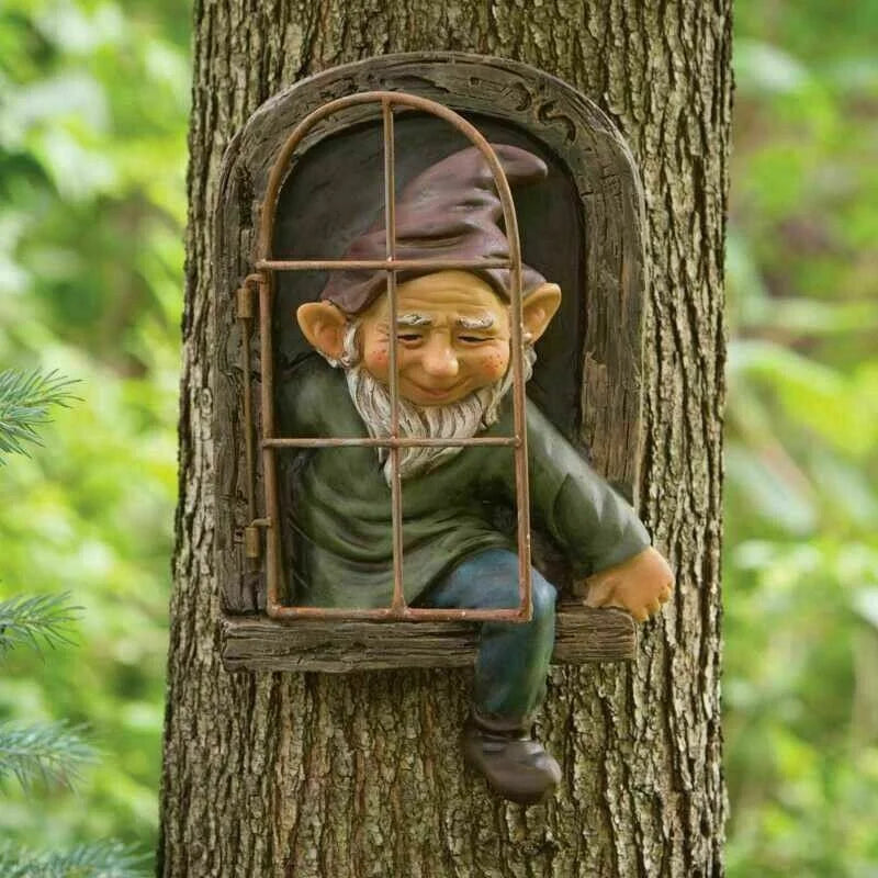 Garden Elf Statue Resin Tree Window Design