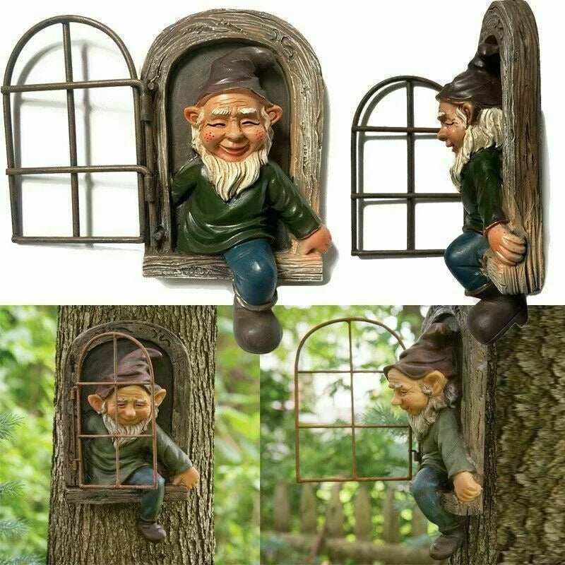 Garden Elf Statue Resin Tree Window Design