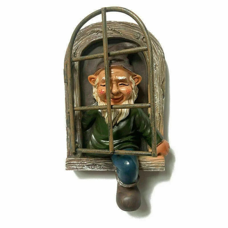 Garden Elf Statue Resin Tree Window Design