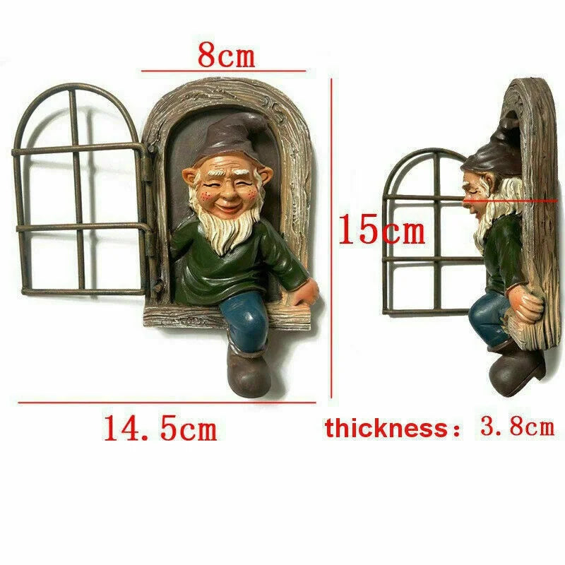 Garden Elf Statue Resin Tree Window Design