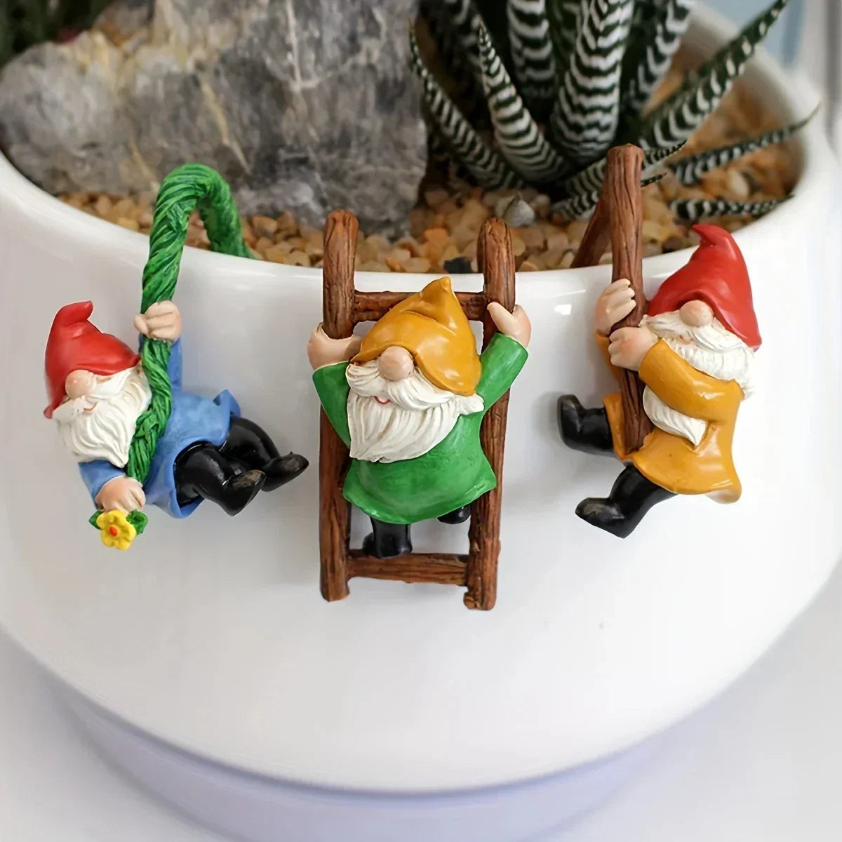 Garden Gnome Ornaments Hanging Resin Set of 3