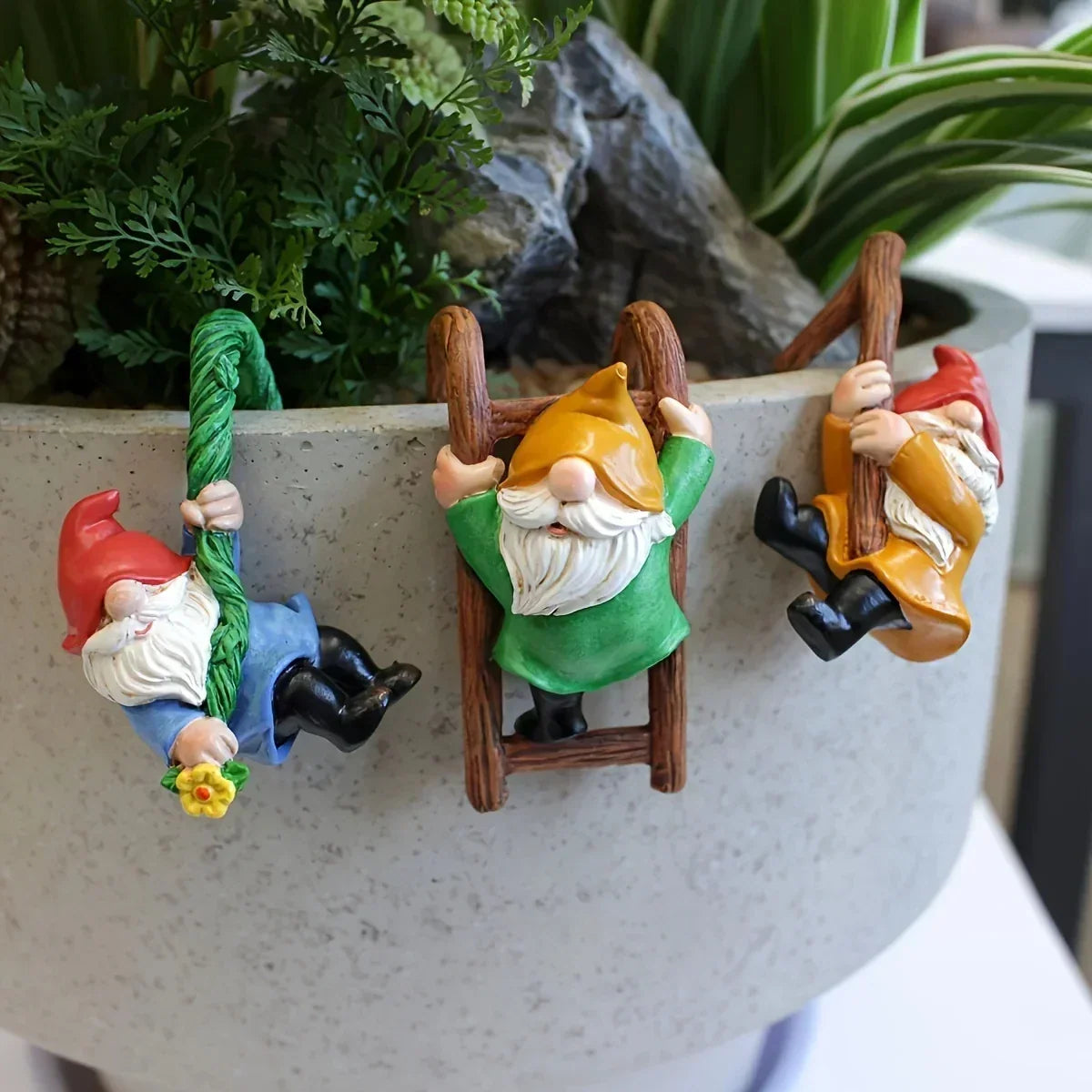 Garden Gnome Ornaments Hanging Resin Set of 3