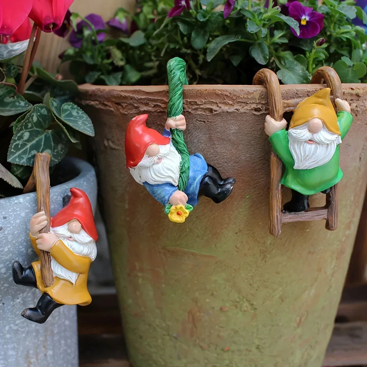 Garden Gnome Ornaments Hanging Resin Set of 3