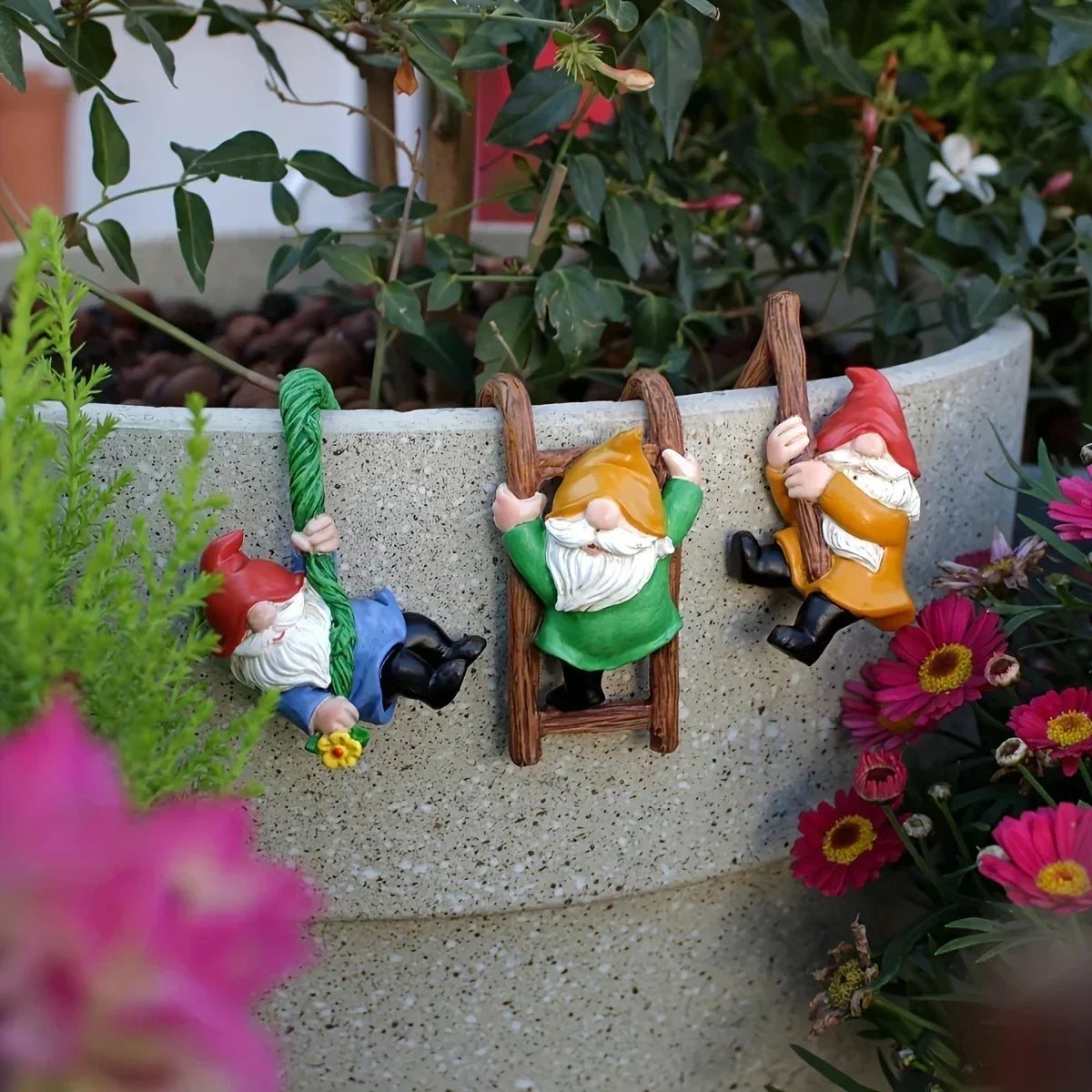 Garden Gnome Ornaments Hanging Resin Set of 3