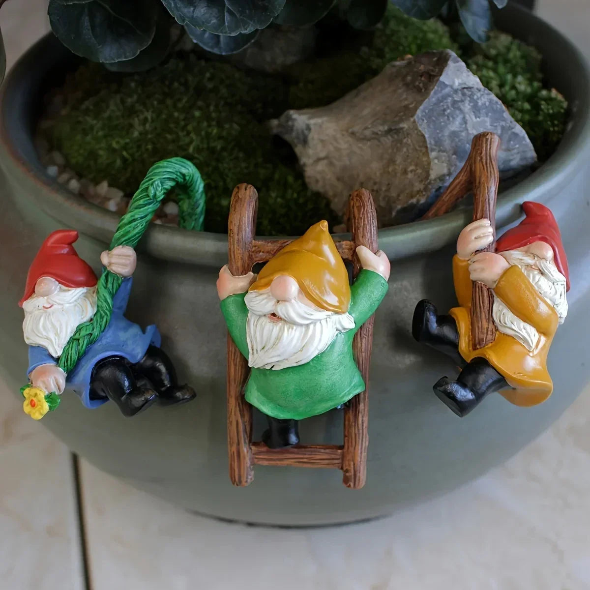 Garden Gnome Ornaments Hanging Resin Set of 3