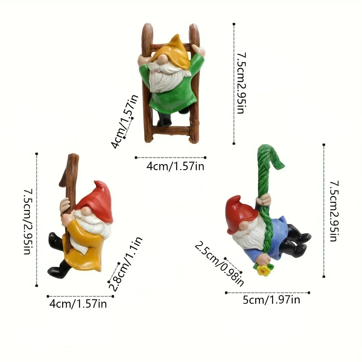 Garden Gnome Ornaments Hanging Resin Set of 3