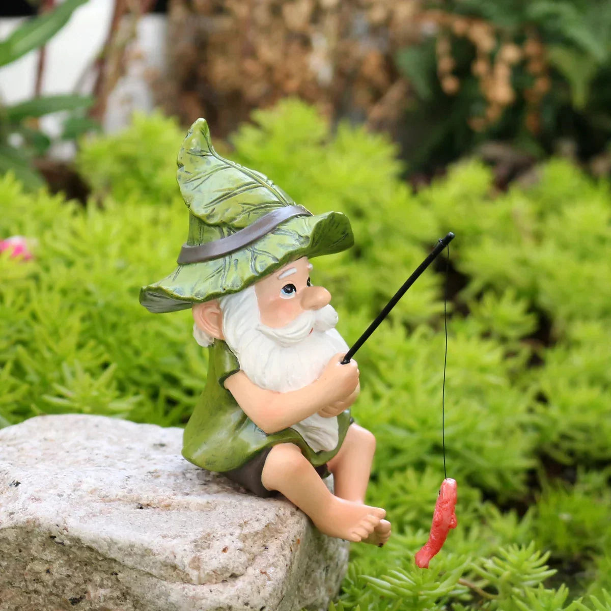 Garden Gnome Statue Resin Fishing Design Outdoor Decor
