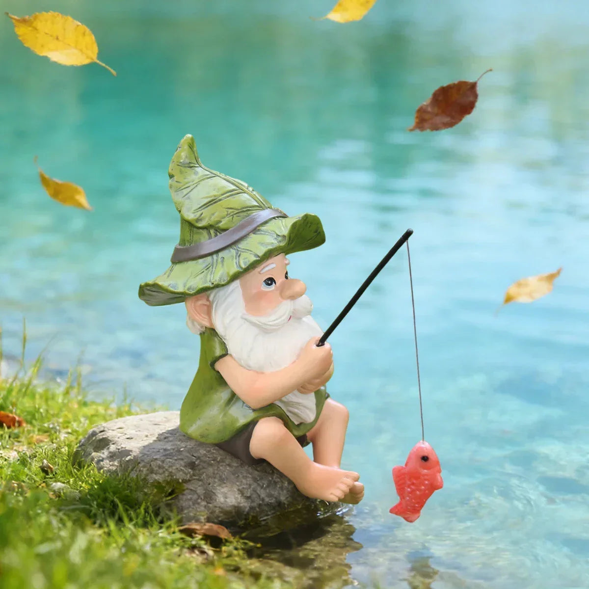 Garden Gnome Statue Resin Fishing Design Outdoor Decor