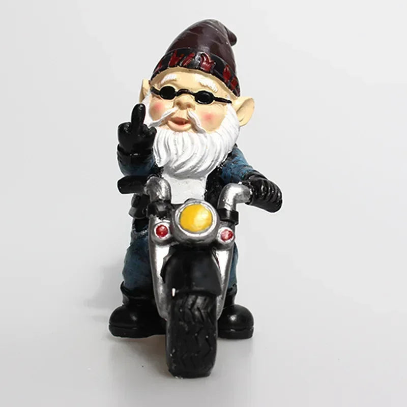 Garden Gnome Statue Resin Motorcycle Rider Outdoor Decor