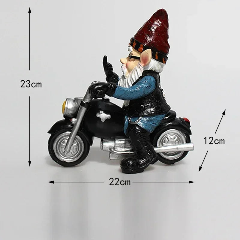 Garden Gnome Statue Resin Motorcycle Rider Outdoor Decor