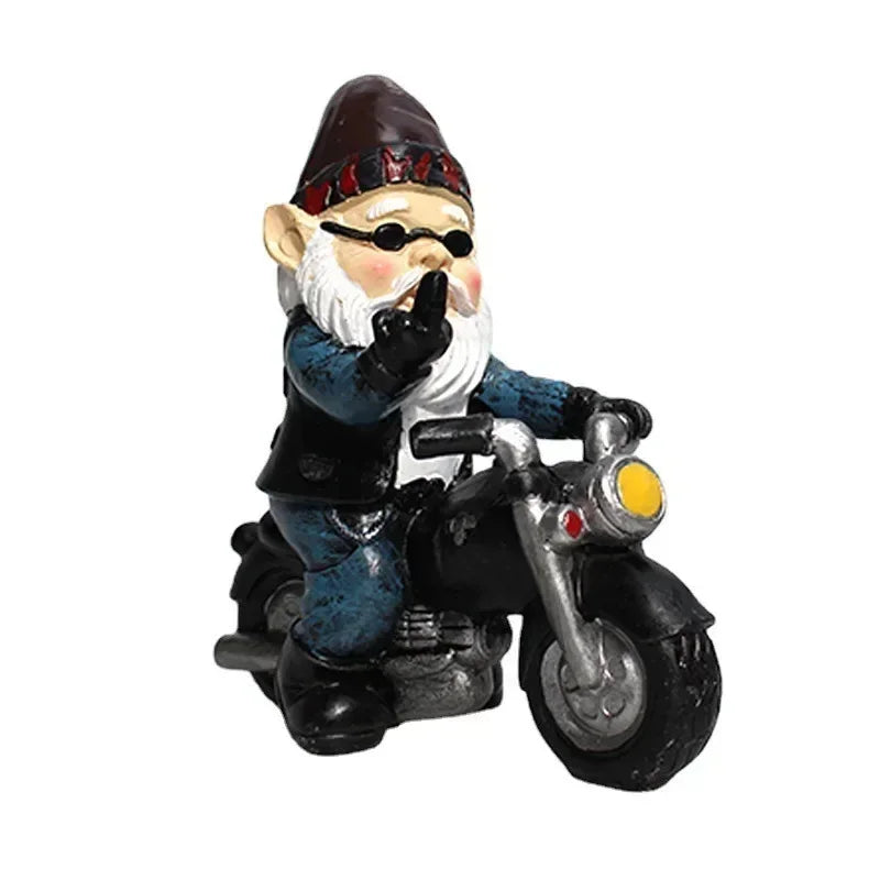 Garden Gnome Statue Resin Motorcycle Rider Outdoor Decor