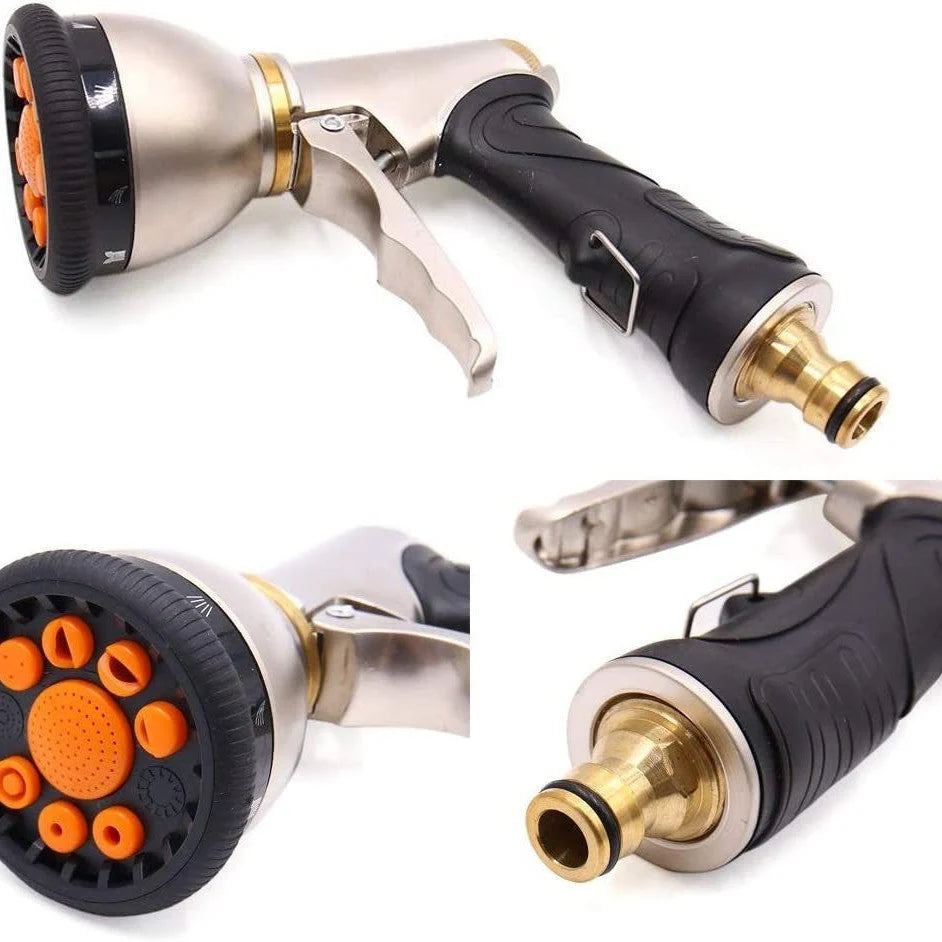 Garden Hose Nozzle Metal 9 Spray Patterns Adjustable Flow Control