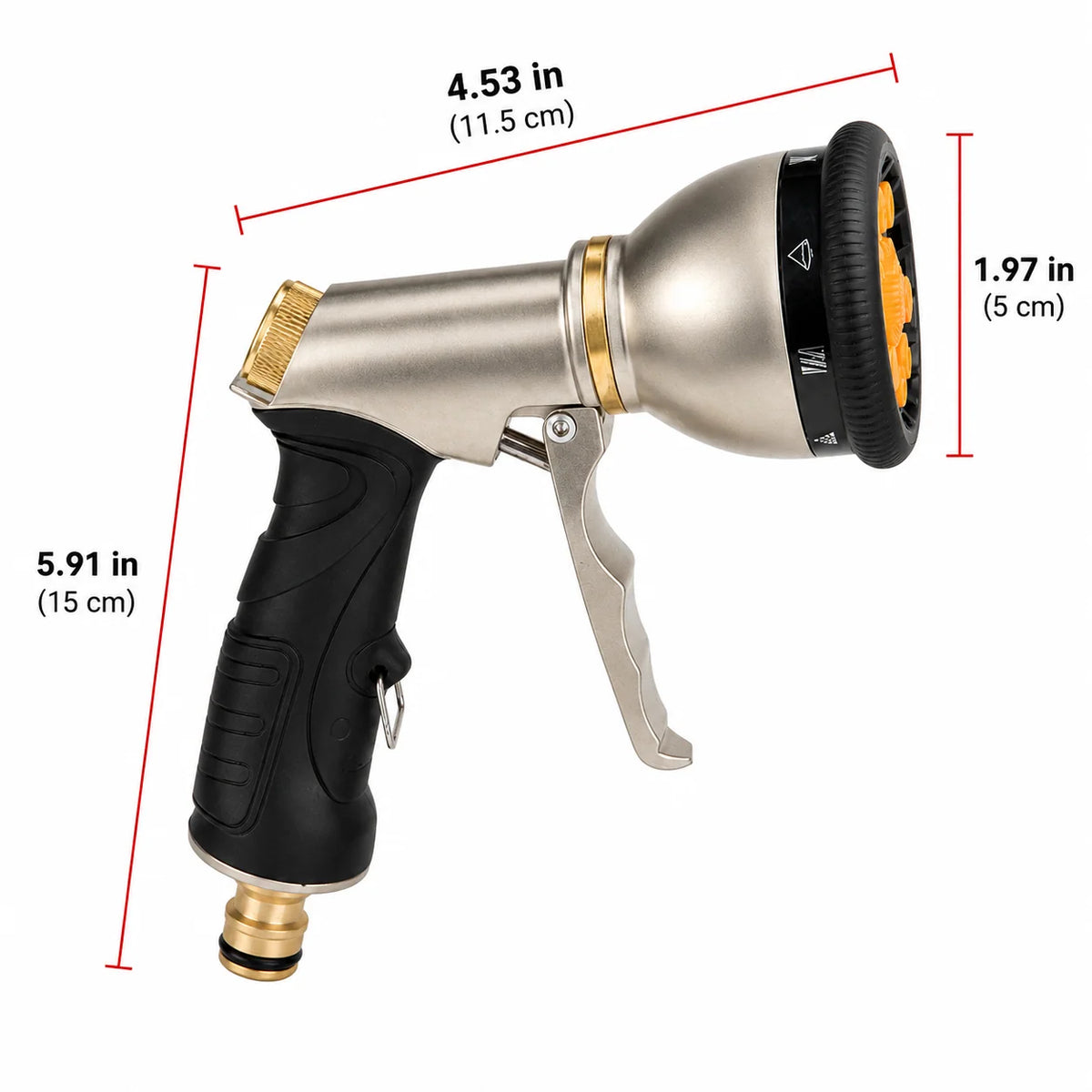 Garden Hose Nozzle Metal 9 Spray Patterns Adjustable Flow Control