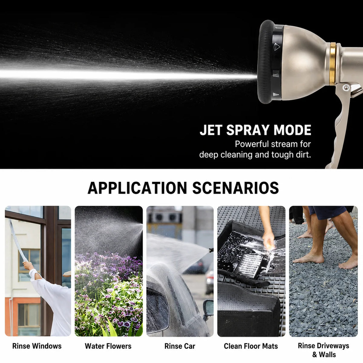 Garden Hose Nozzle Metal 9 Spray Patterns Adjustable Flow Control