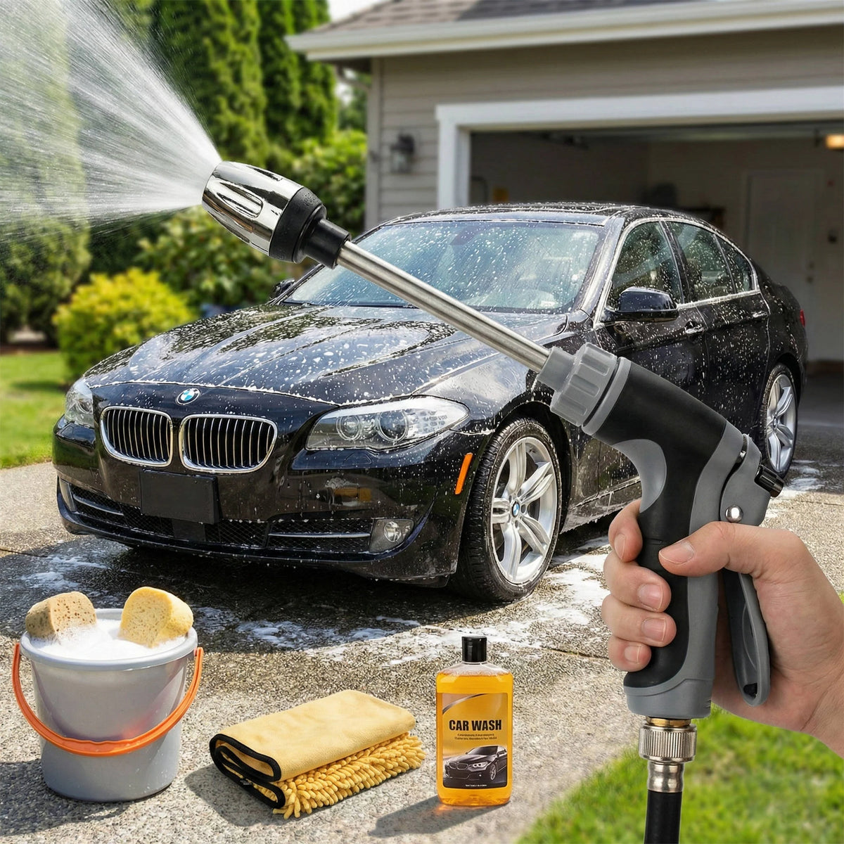 Garden Hose Nozzle Stainless Steel Wand Adjustable Spray Foam Bottle