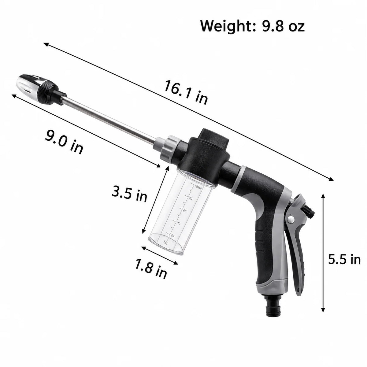 Garden Hose Nozzle Stainless Steel Wand Adjustable Spray Foam Bottle