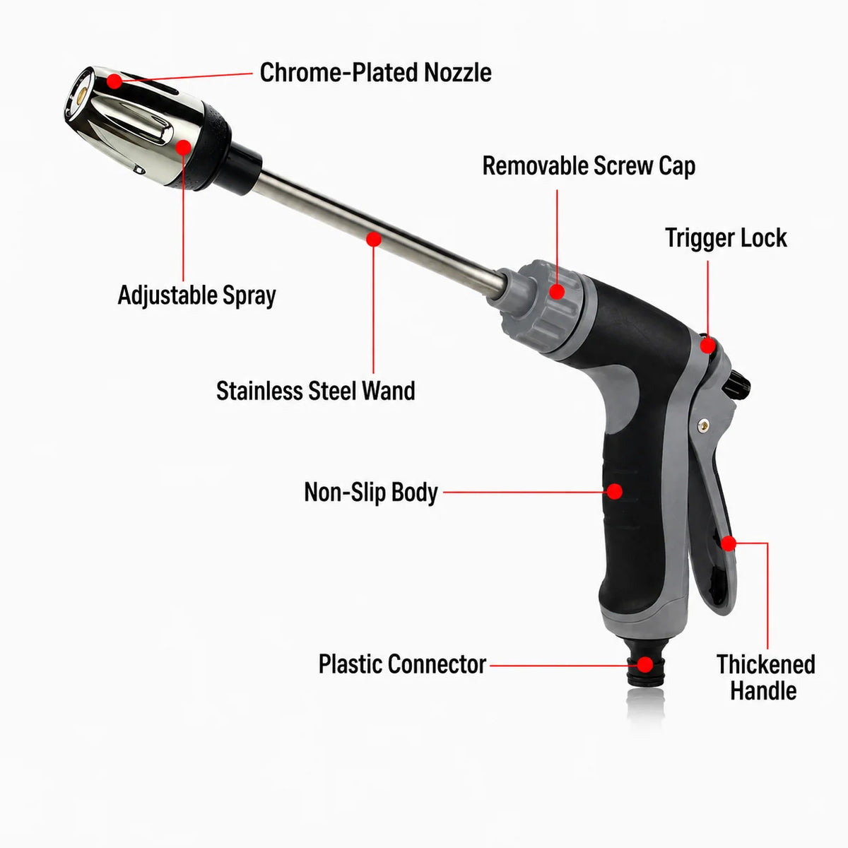 Garden Hose Nozzle Stainless Steel Wand Adjustable Spray Foam Bottle