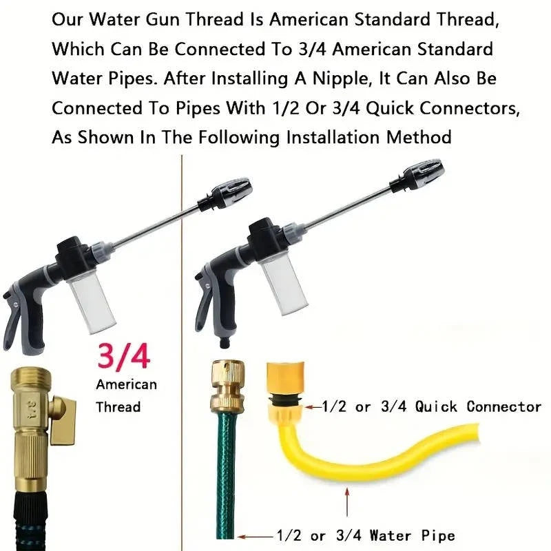 Garden Hose Nozzle Stainless Steel Wand Adjustable Spray Foam Bottle