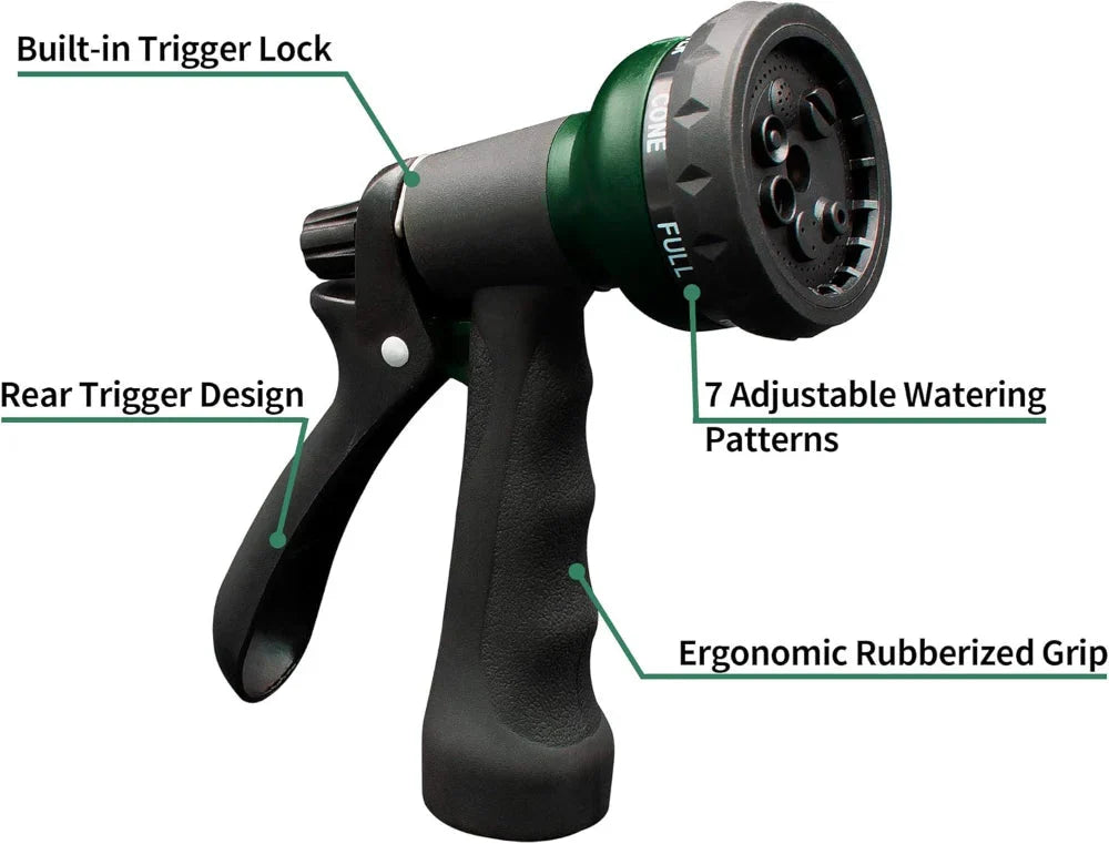 Garden Hose Spray Nozzle 7 Patterns Trigger Lock Ergonomic Grip