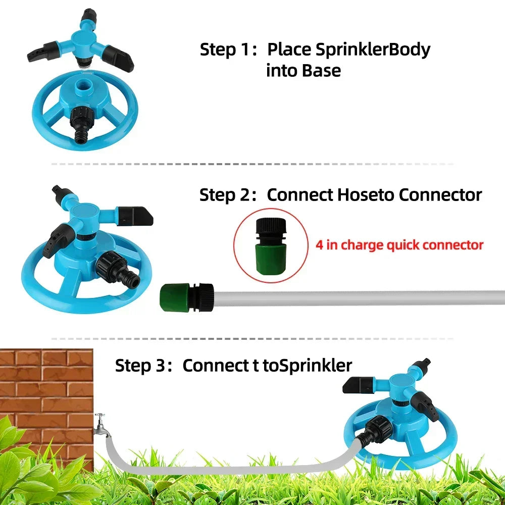 Garden Sprinkler 360° Rotating Adjustable Spray Arms For Even Watering